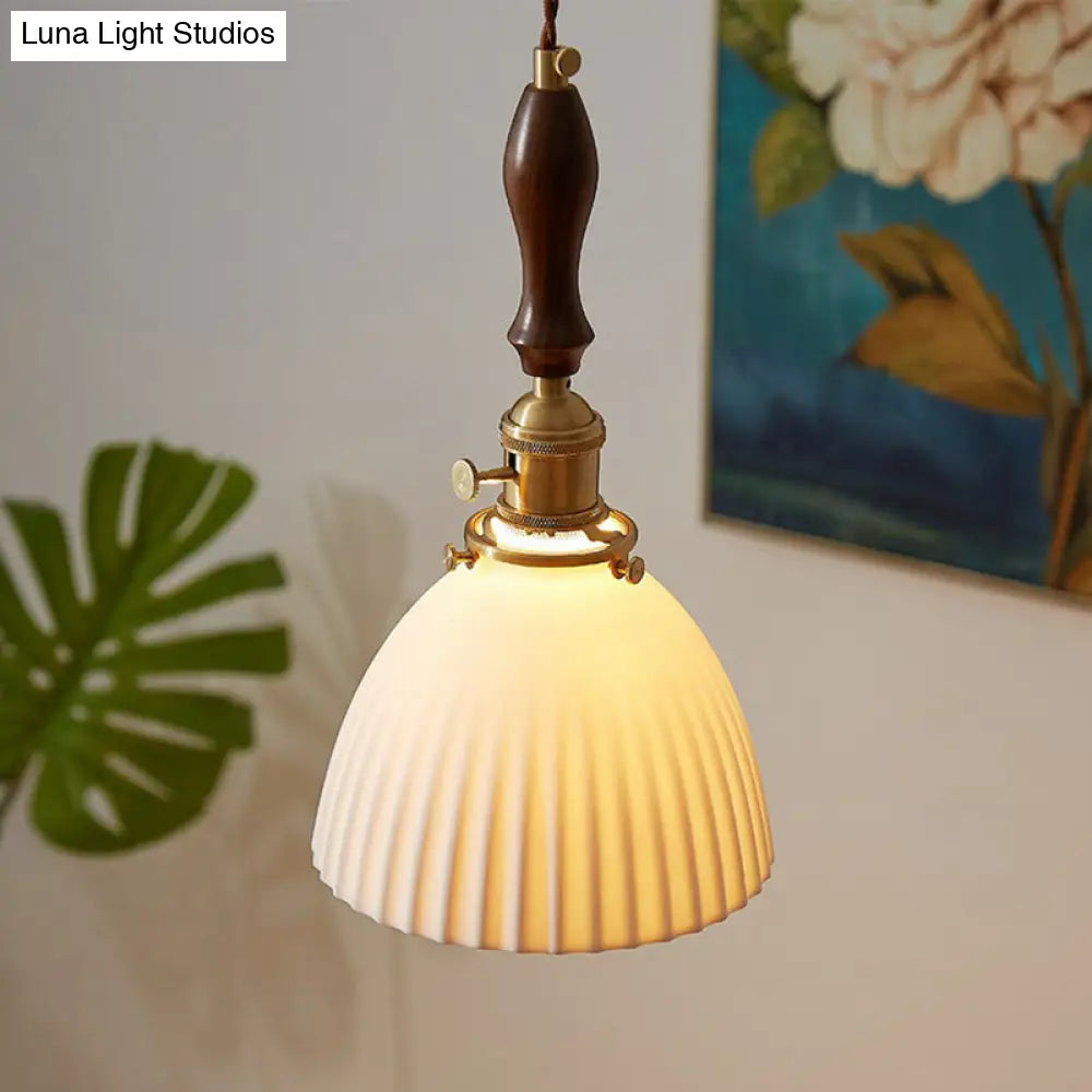 Simplicity Dome Pendant Light Fixture - 1 Bulb Hanging With White Glass