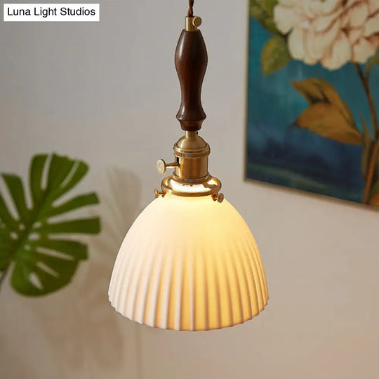 Simplicity Dome Pendant Light Fixture - 1 Bulb Hanging With White Glass