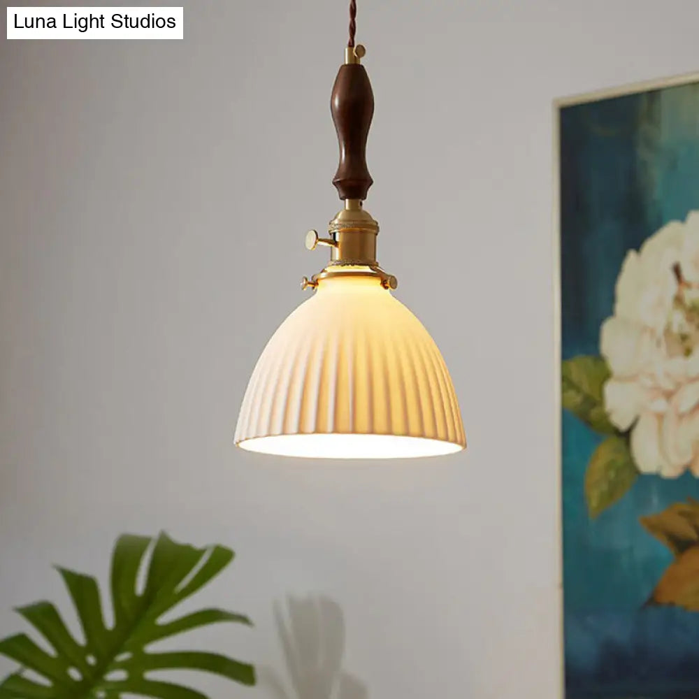 Simplicity Dome Pendant Light Fixture - 1 Bulb Hanging With White Glass