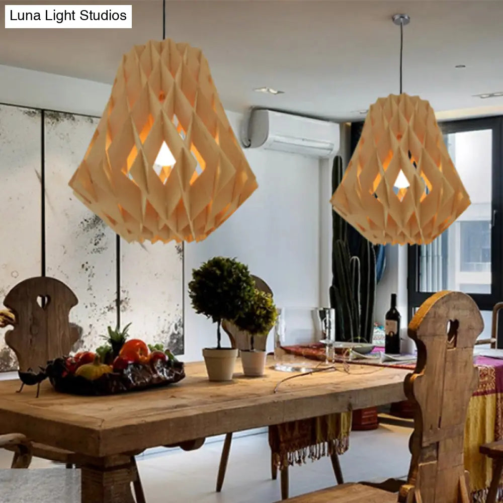 Simplicity Wood 1-Light Restaurant Pendant Light Fixture With Shaded Suspension