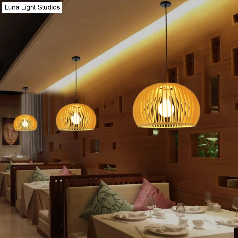 Simplicity Wood 1-Light Restaurant Pendant Light Fixture With Shaded Suspension
