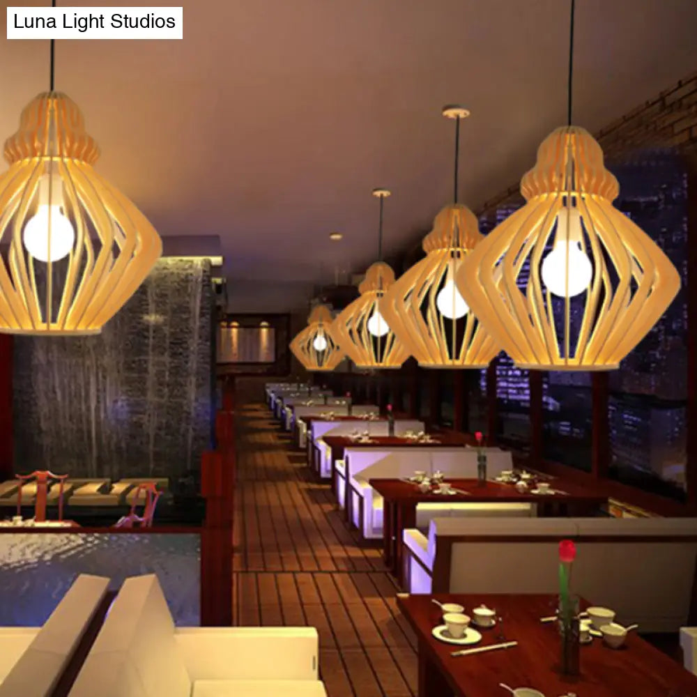 Simplicity Wood 1-Light Restaurant Pendant Light Fixture With Shaded Suspension