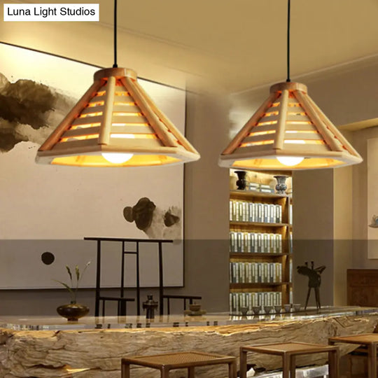 Simplicity Wood 1-Light Restaurant Pendant Light Fixture With Shaded Suspension