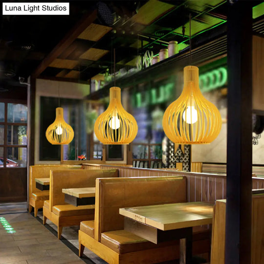 Simplicity Wood 1-Light Restaurant Pendant Light Fixture With Shaded Suspension