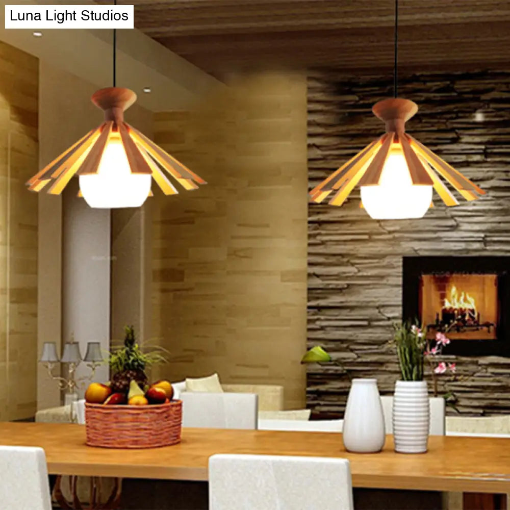Simplicity Wood 1-Light Restaurant Pendant Light Fixture With Shaded Suspension