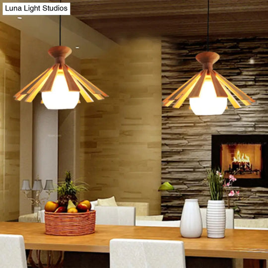 Simplicity Wood 1-Light Restaurant Pendant Light Fixture With Shaded Suspension