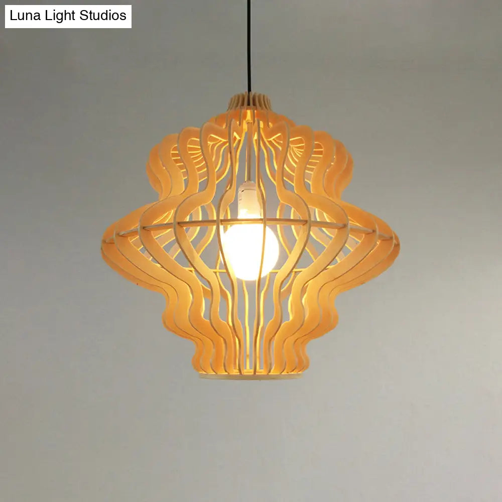 Simplicity Wood 1-Light Restaurant Pendant Light Fixture With Shaded Suspension