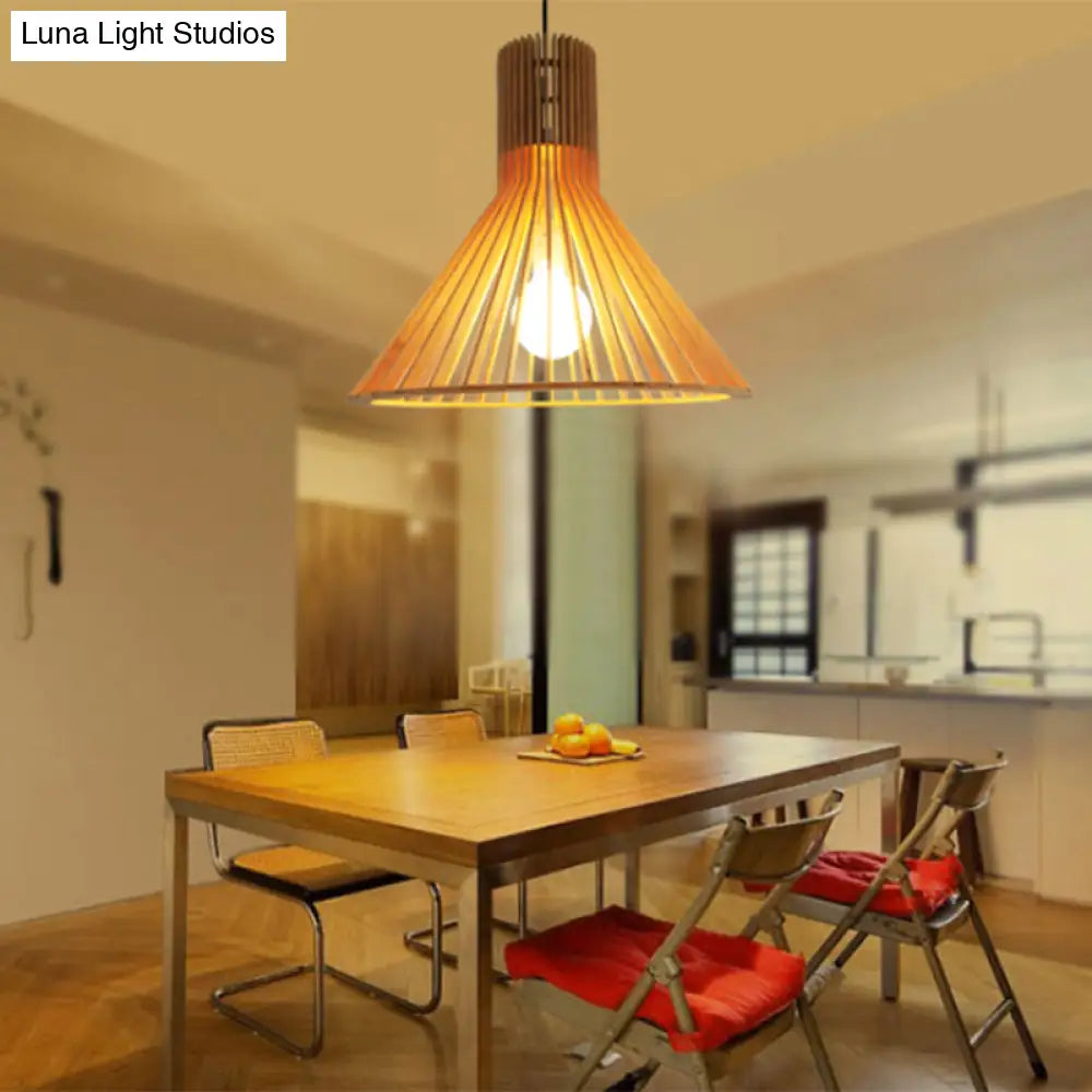 Simplicity Wood 1-Light Restaurant Pendant Light Fixture With Shaded Suspension