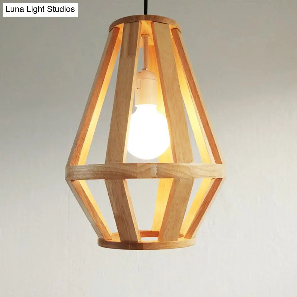 Simplicity Wood 1-Light Restaurant Pendant Light Fixture With Shaded Suspension