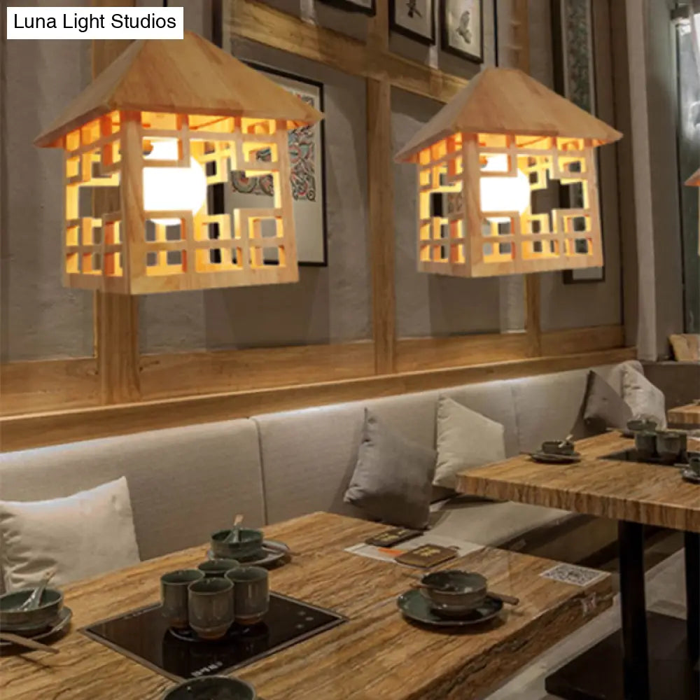 Simplicity Wood 1-Light Restaurant Pendant Light Fixture With Shaded Suspension