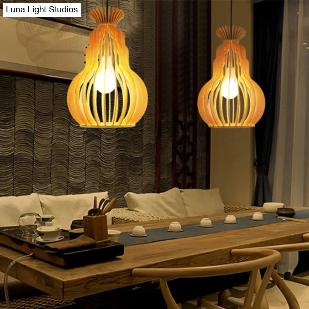 Simplicity Wood 1-Light Restaurant Pendant Light Fixture With Shaded Suspension