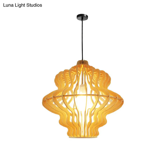 Simplicity Wood 1-Light Restaurant Pendant Light Fixture With Shaded Suspension