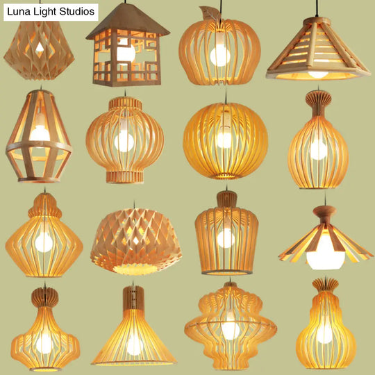 Simplicity Wood 1-Light Restaurant Pendant Light Fixture With Shaded Suspension