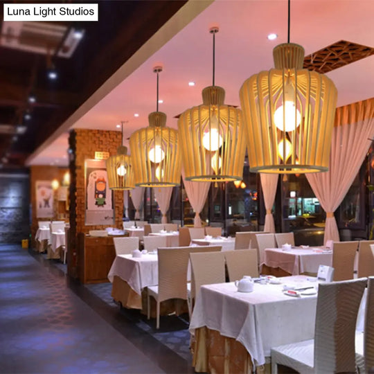 Simplicity Wood 1-Light Restaurant Pendant Light Fixture With Shaded Suspension