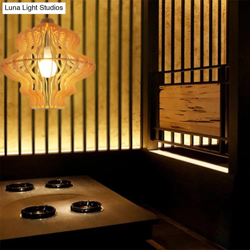 Simplicity Wood 1-Light Restaurant Pendant Light Fixture With Shaded Suspension