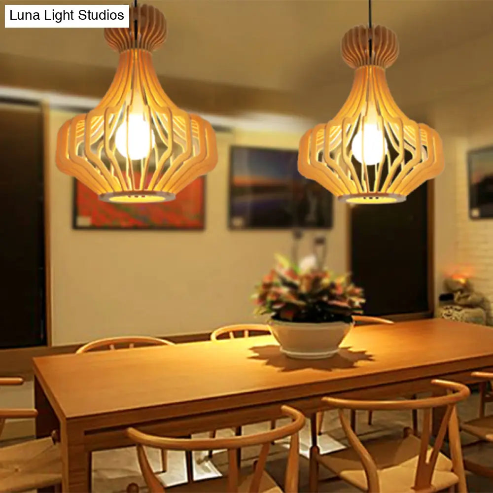 Simplicity Wood 1-Light Restaurant Pendant Light Fixture With Shaded Suspension
