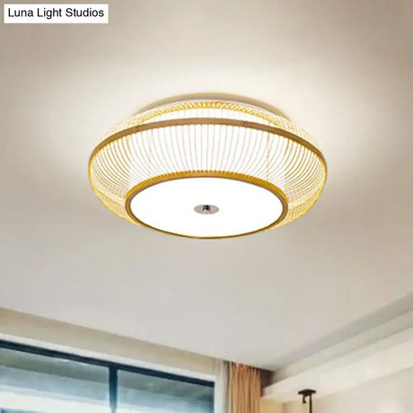 Simplicity Wood Flush Mount Bedroom Lighting - Bamboo 1 - Light Lantern Ceiling Light