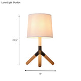 Simplicity Wood Tri-Leg Table Lamp With 1 Light And White Barrel Fabric Shade - Perfect For