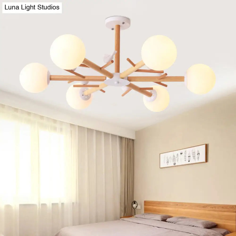 Simplicity Pendant Light With Wood Branch Design And Cream Glass Shade - Perfect For Living Room 6 /