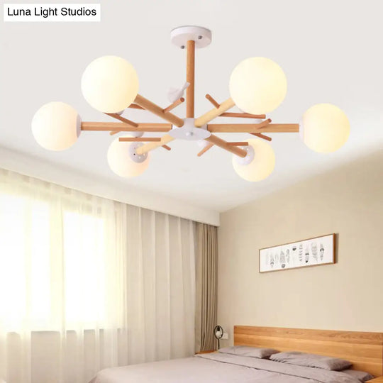 Simplicity Pendant Light With Wood Branch Design And Cream Glass Shade - Perfect For Living Room 6 /