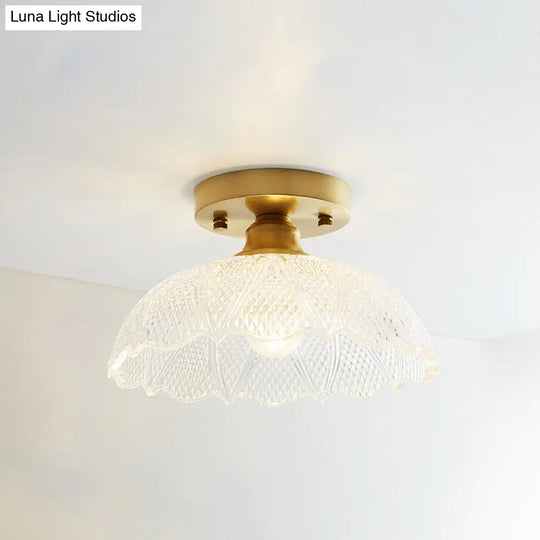 Single Brass Shaded Flushmount Bathroom Ceiling Light In Countryside Style / Umbrella