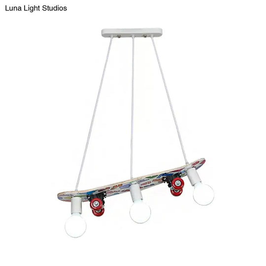 Skateboard Inspired Hanging Chandelier With 3 Lights For Kids Bedroom