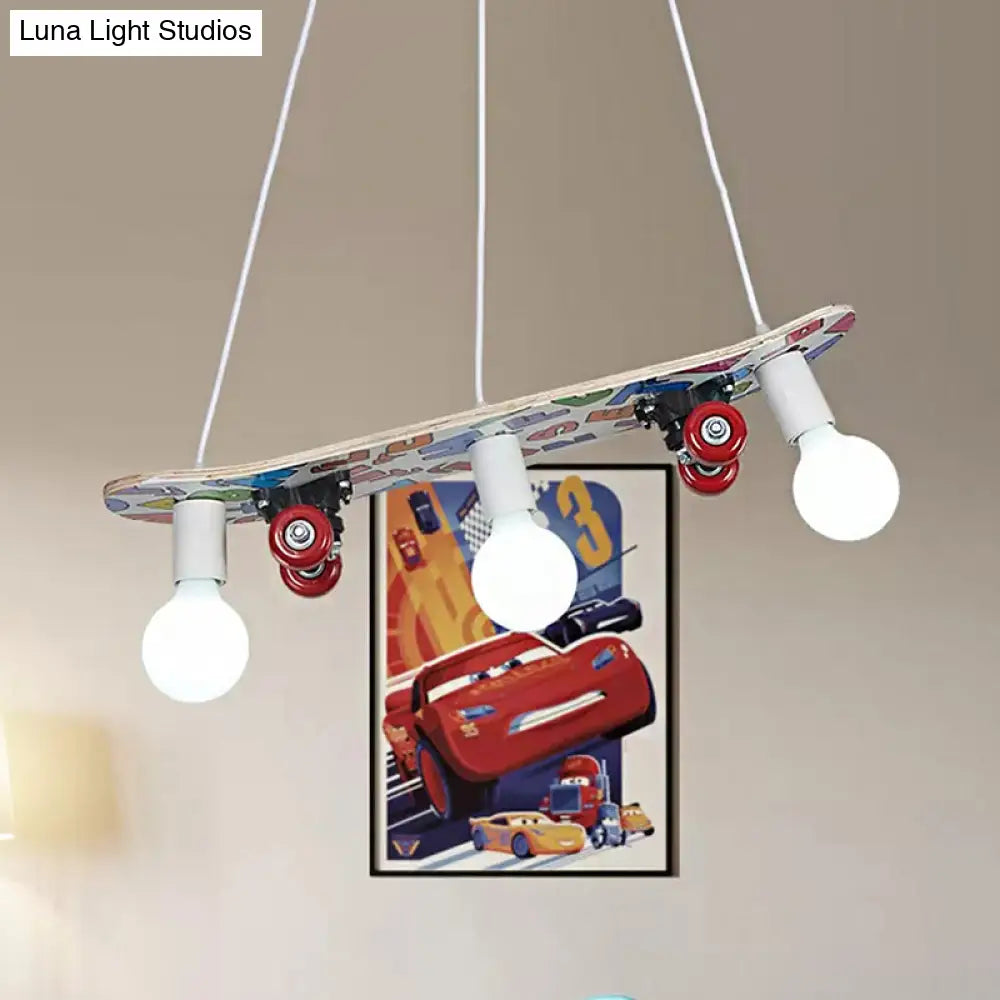 Skateboard Inspired Hanging Chandelier With 3 Lights For Kids Bedroom