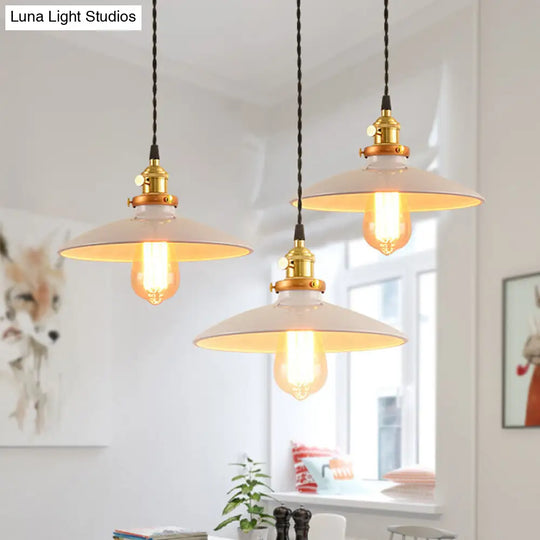 Sleek Metallic Saucer Pendant Light For Dining Room White