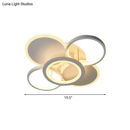 Sleek 16/19.5 W Metal Circular Semi Flush Mount Led Ceiling Light For Bedroom - White/Warm