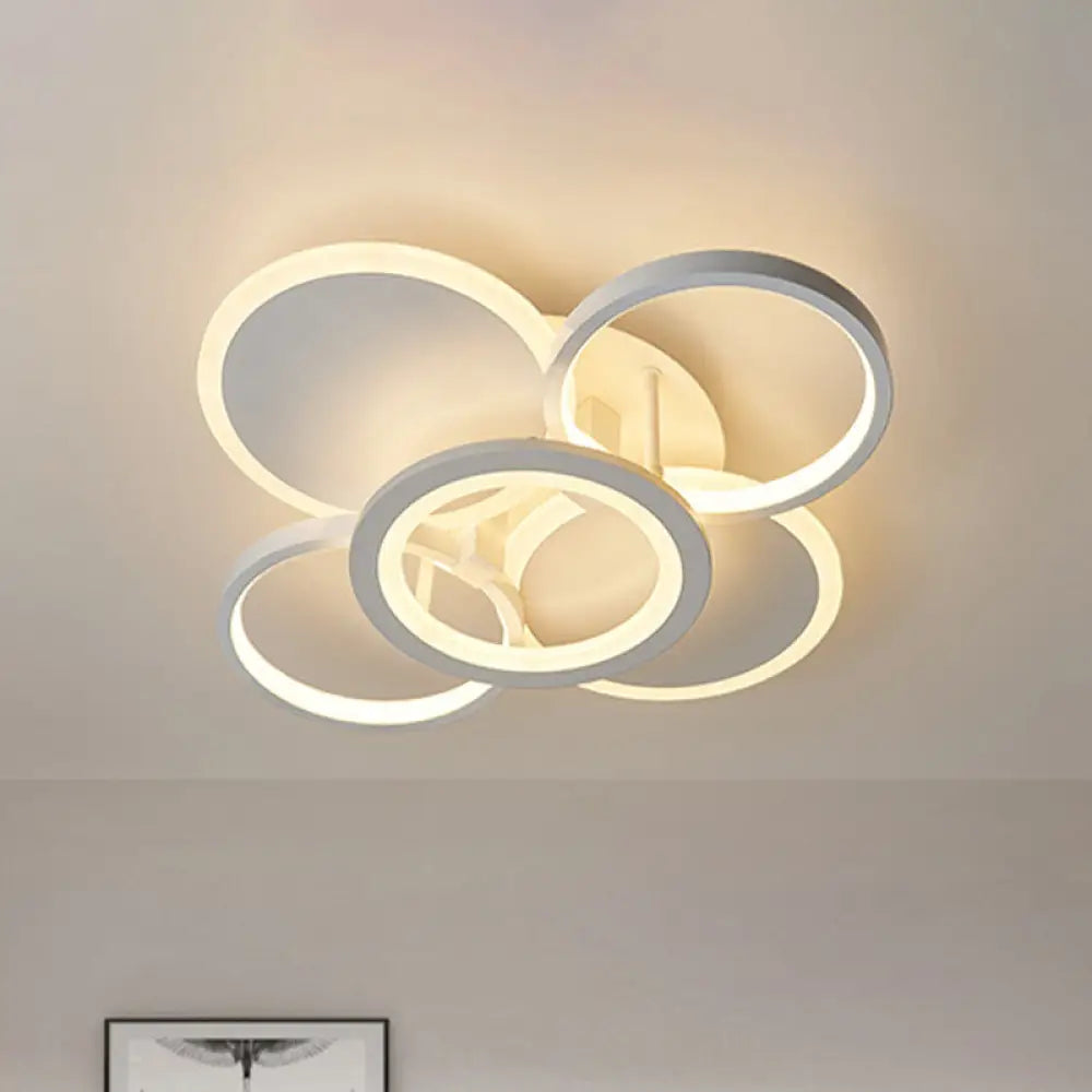 Sleek 16’/19.5’ W Metal Circular Semi Flush Mount Led Ceiling Light For Bedroom - White/Warm