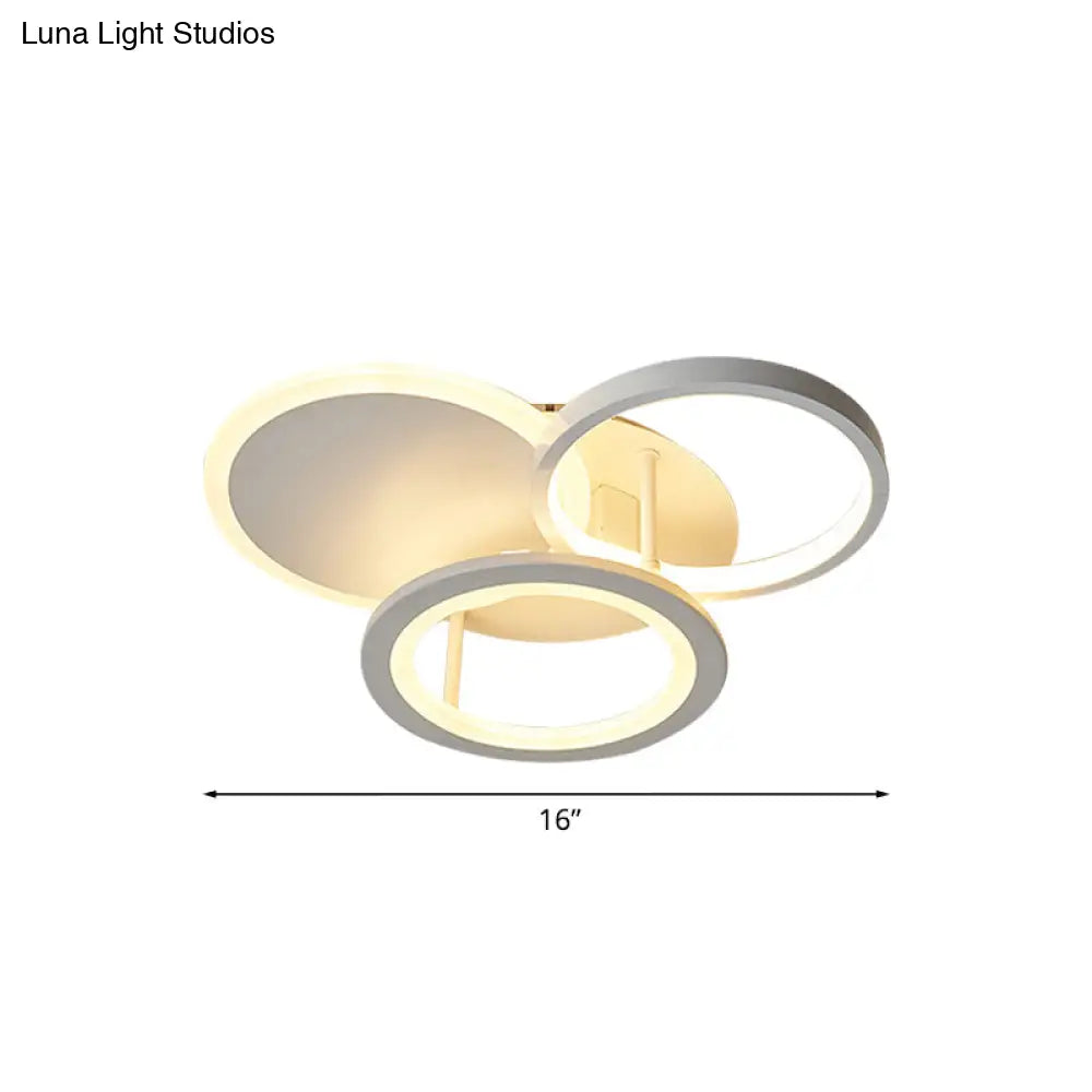 Sleek 16’/19.5’ W Metal Circular Semi Flush Mount Led Ceiling Light For Bedroom - White/Warm