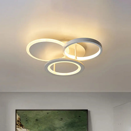 Sleek 16’/19.5’ W Metal Circular Semi Flush Mount Led Ceiling Light For Bedroom - White/Warm