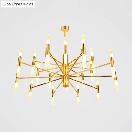 Sleek 2-Tier Brass Tube Pendant Chandelier - Minimalist 40-Light Ceiling Fixture For Living Room