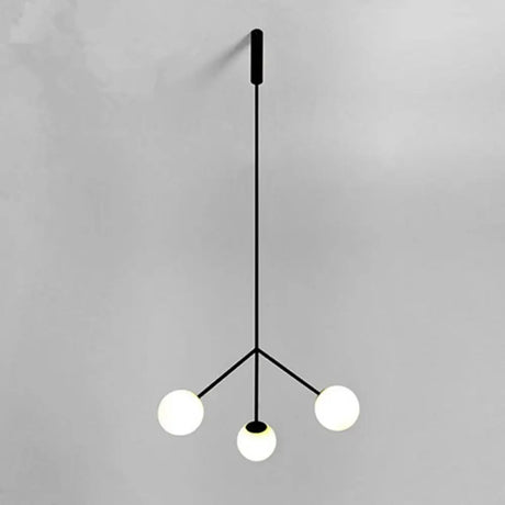 Sleek 3-Head Black Globe Chandelier With Glass Shades - Stylish Hanging Lamp For Dining Room