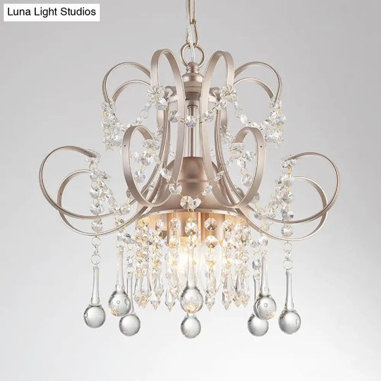 Sleek 3-Light Crystal Chandelier Pendant In Champagne For Living Room Ceiling