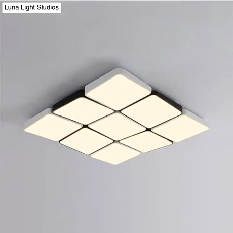 Sleek 4/6-Light Flush Mount With Acrylic Shade - White Rectangular/Squared Ceiling Lamp Warm/White