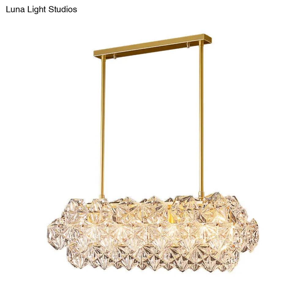 Sleek 4-Bulb Snowflake Crystal Pendant Light Fixture: Modern Clear Oblong Design For Hanging Island