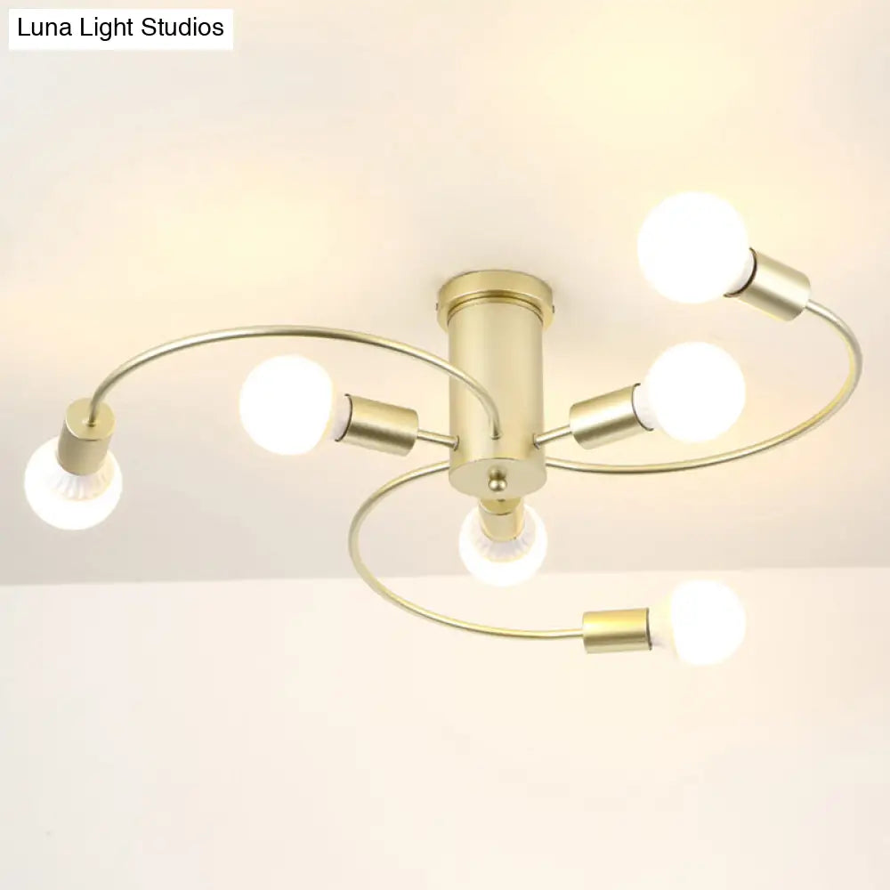 Sleek 6 - Light Semi Flush Mount Chandelier For Bedroom - Ultra - Contemporary Spherical Design