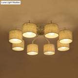 Sleek 8 - Light Fabric Sputnik Pendant Chandelier For Living Room - Minimalist Design