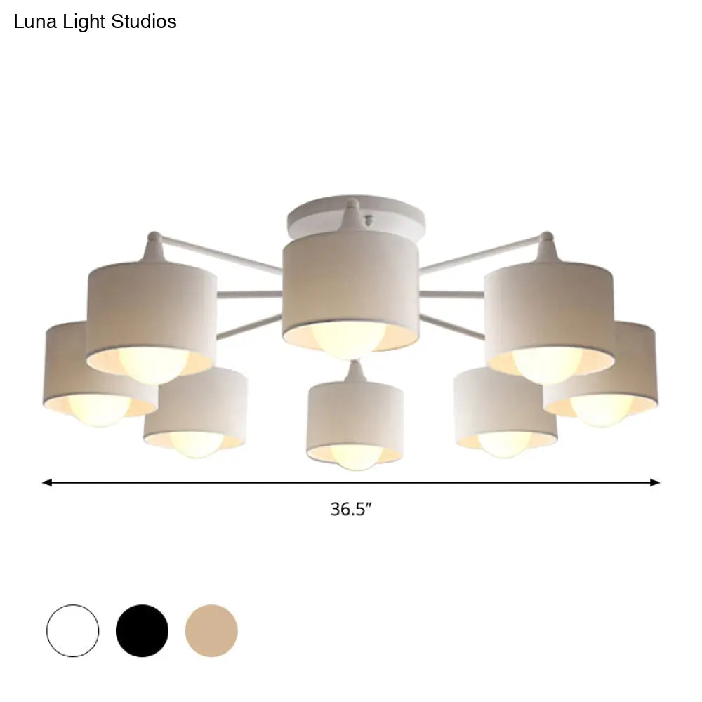 Sleek 8 - Light Fabric Sputnik Pendant Chandelier For Living Room - Minimalist Design