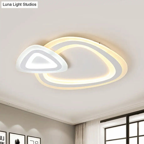 Sleek Acrylic Dual Triangle Led Ceiling Lamp - Minimalist White Flush Light Fixture In Warm Cool