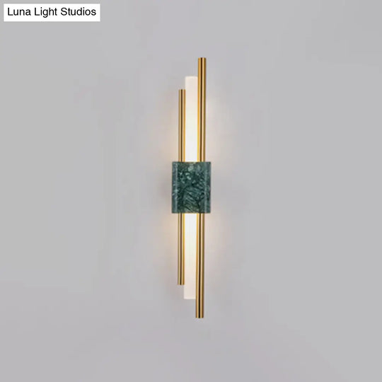 Sleek Acrylic Green Led Wall Sconce With Marble Trim / 23.5