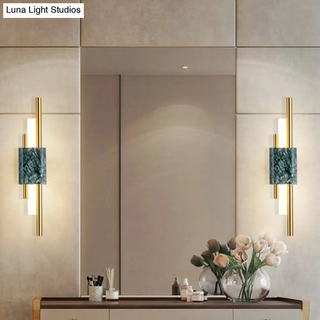 Sleek Acrylic Green Led Wall Sconce With Marble Trim