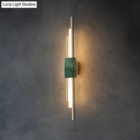 Sleek Acrylic Green Led Wall Sconce With Marble Trim