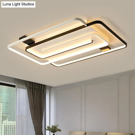 Sleek Acrylic Rectangle Led Flushmount Ceiling Light Fixture - Simplicity Black & White