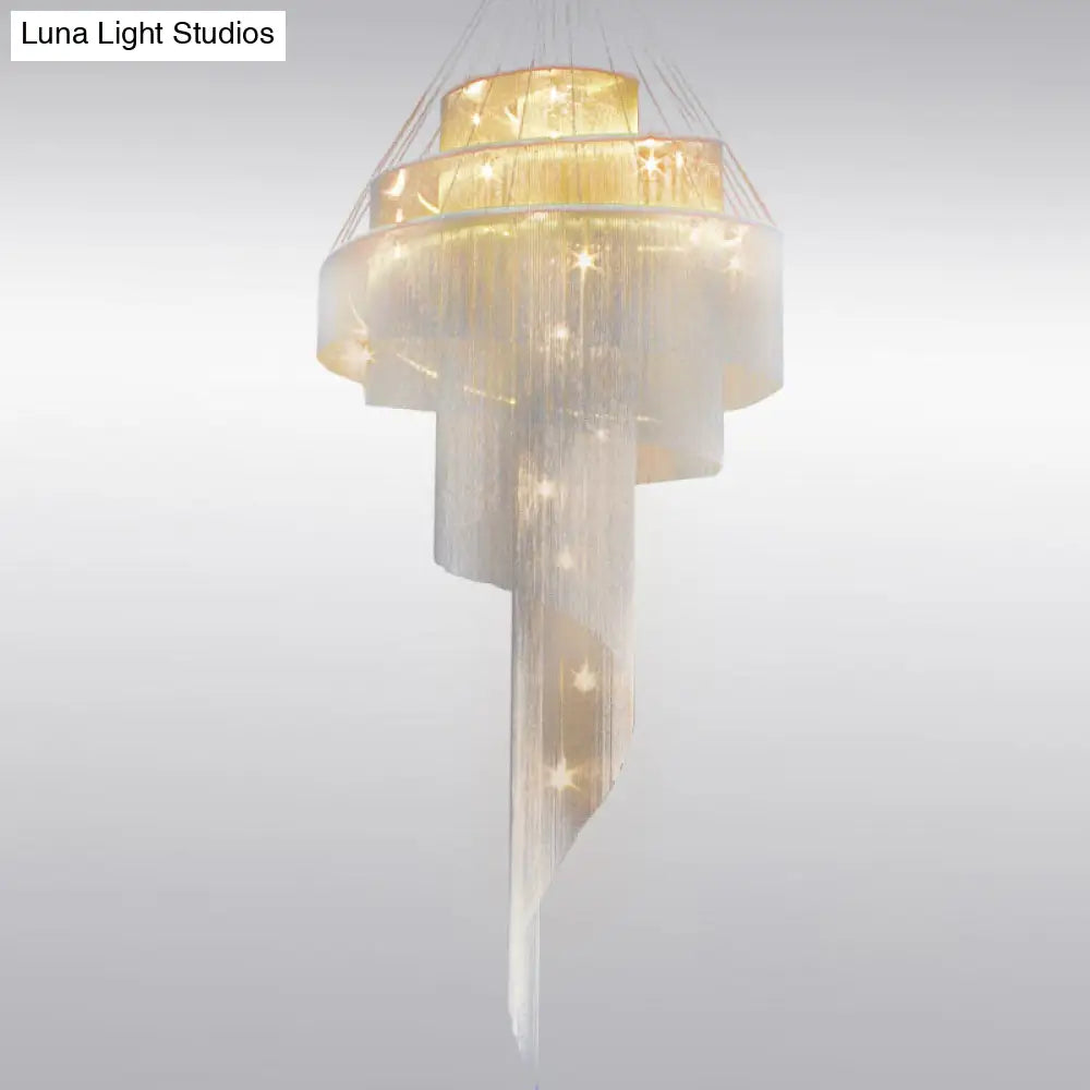 Sleek Aluminum Spiral Fountain Chandelier: Led Hanging Light For Modern Living Room