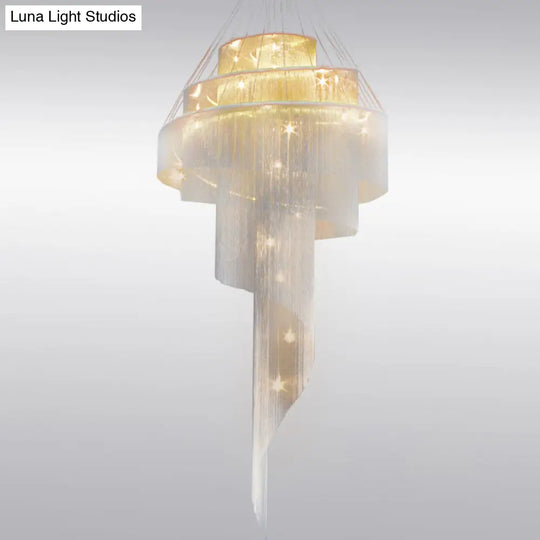 Sleek Aluminum Spiral Fountain Chandelier: Led Hanging Light For Modern Living Room