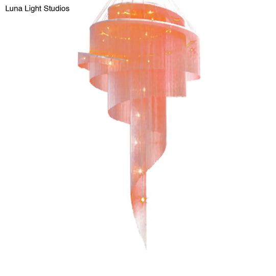 Sleek Aluminum Spiral Fountain Chandelier: Led Hanging Light For Modern Living Room