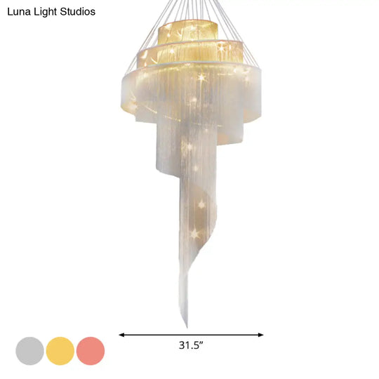 Sleek Aluminum Spiral Fountain Chandelier: Led Hanging Light For Modern Living Room