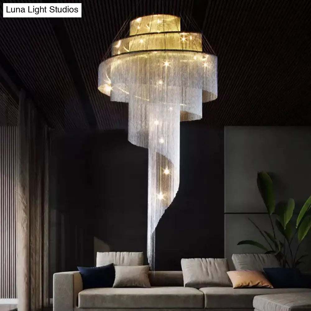 Sleek Aluminum Spiral Fountain Chandelier: Led Hanging Light For Modern Living Room